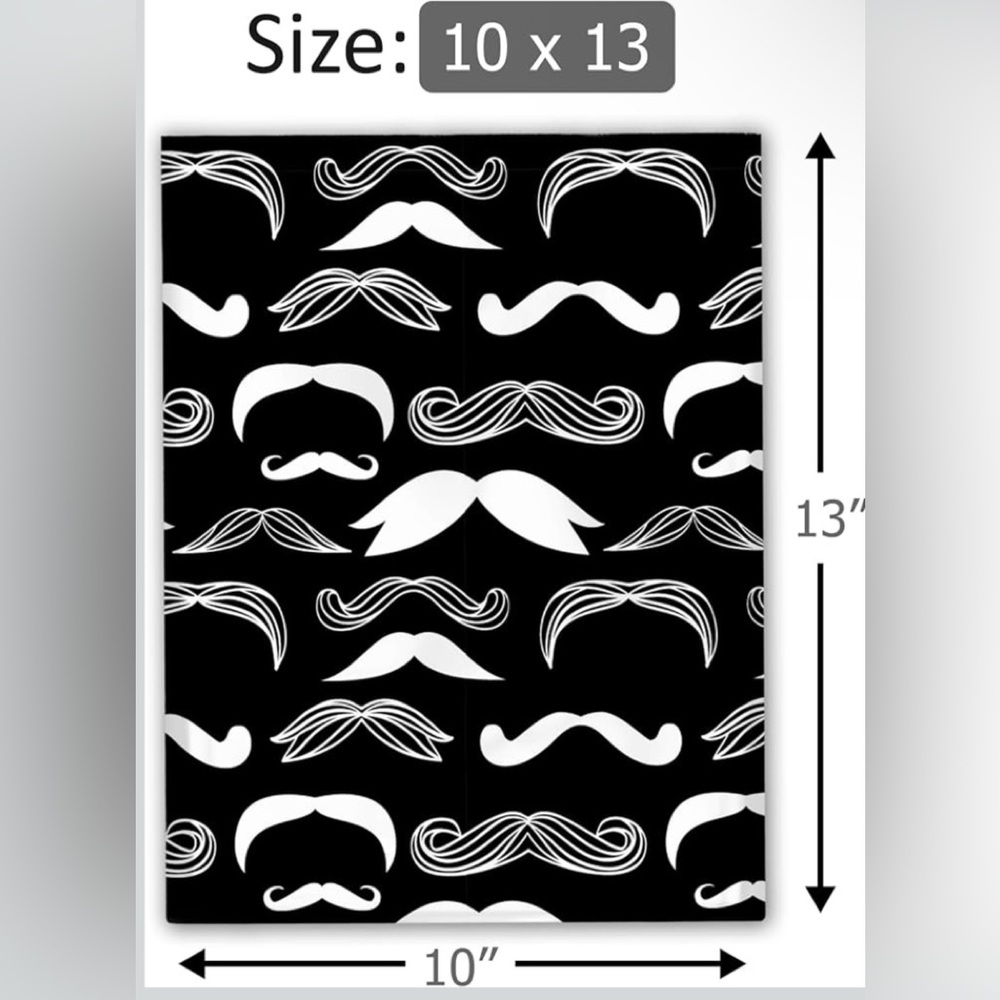 Men’s Mustache Polymailers Black & White 10” x 13”. Quantity: 20 NWOT